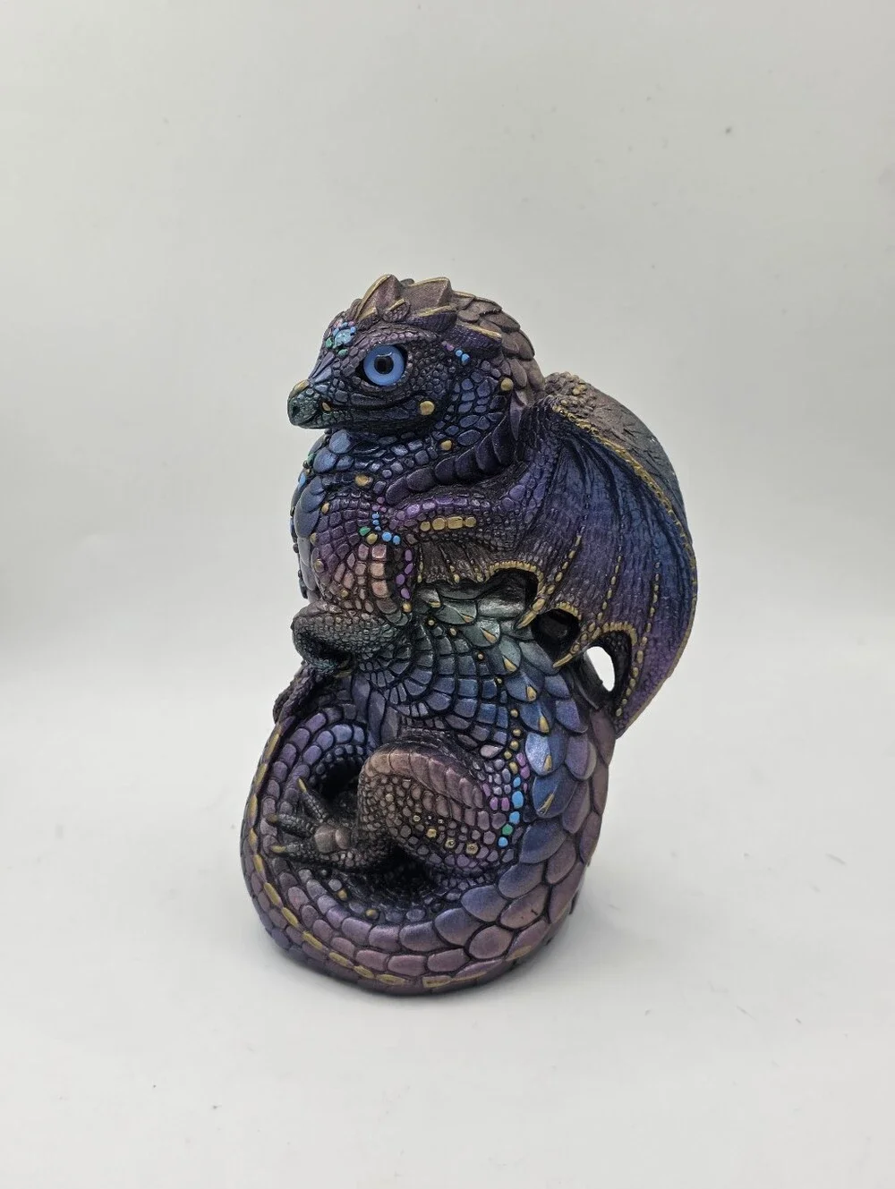 Vintage Windstone Editions Young Coiled Dragon Peacock Purple Blue M Pena 1988